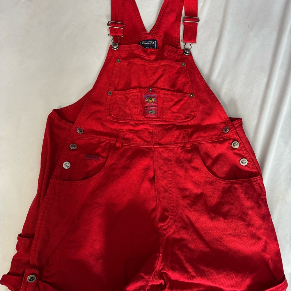 Vintage Red Route 66 Denim Overalls
